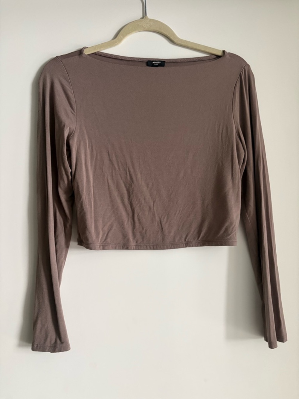 Express Women's Long Sleeve Crop Top - Taupe